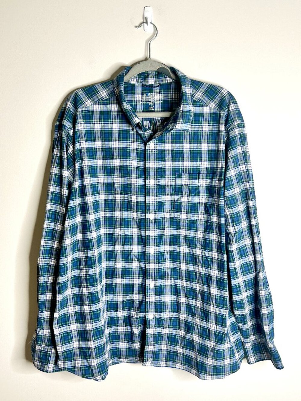 Vineyard Vines Men's On-The-Go Performance Blue Green Plaid Button-Down Sz XXL